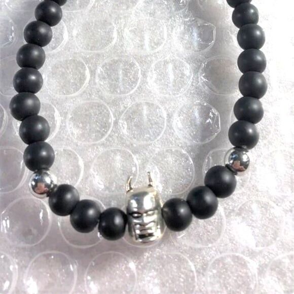 Black Obsidian Beaded Bracelet with Batman Accent - Your Choice - Picture 3 of 4